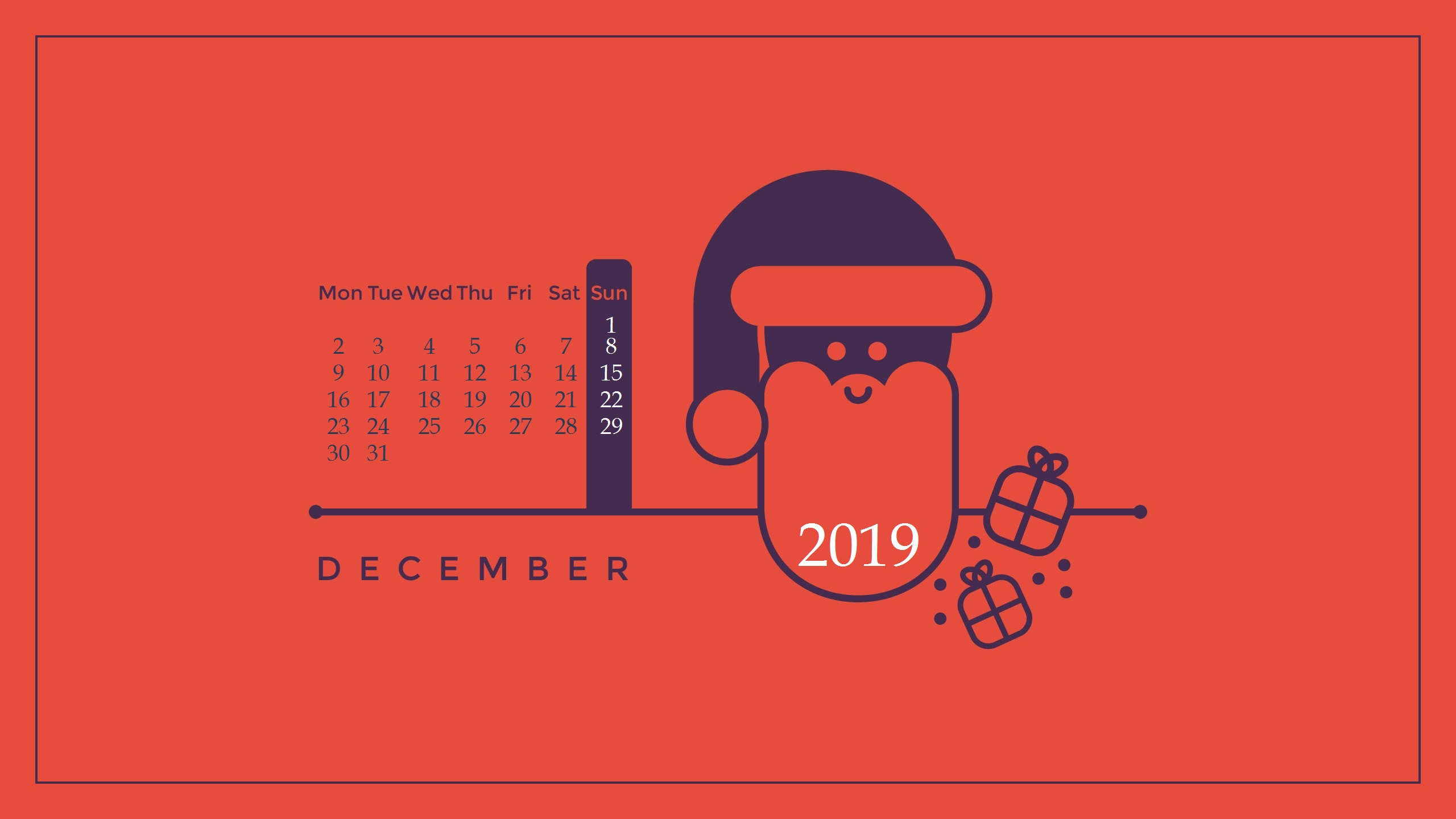 Cute Santa December 2019 Wallpaper - December 2018 Calendar Desktop Wallpaper Dark - HD Wallpaper 