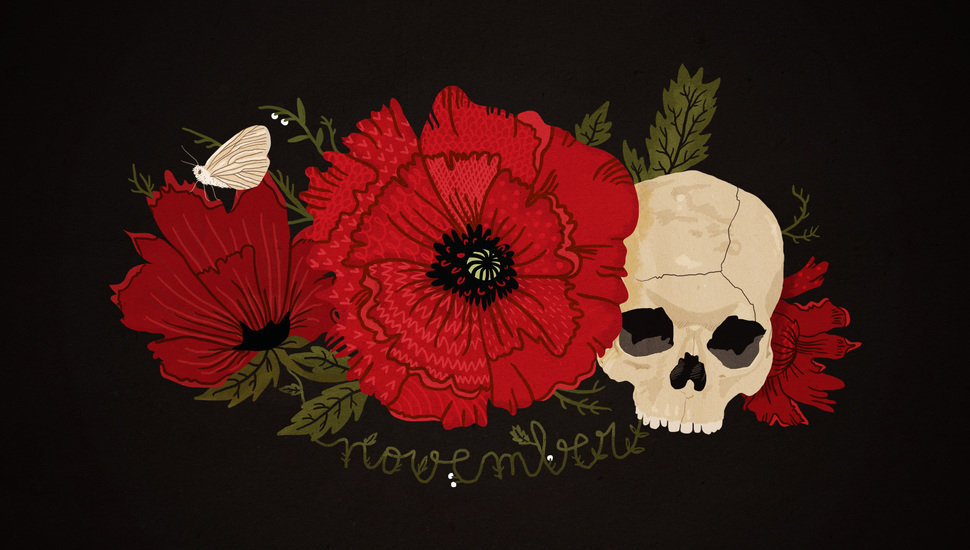 Mac, Red, Moth, Skull, Black, November, Flower Desktop - Poppy Skull - HD Wallpaper 