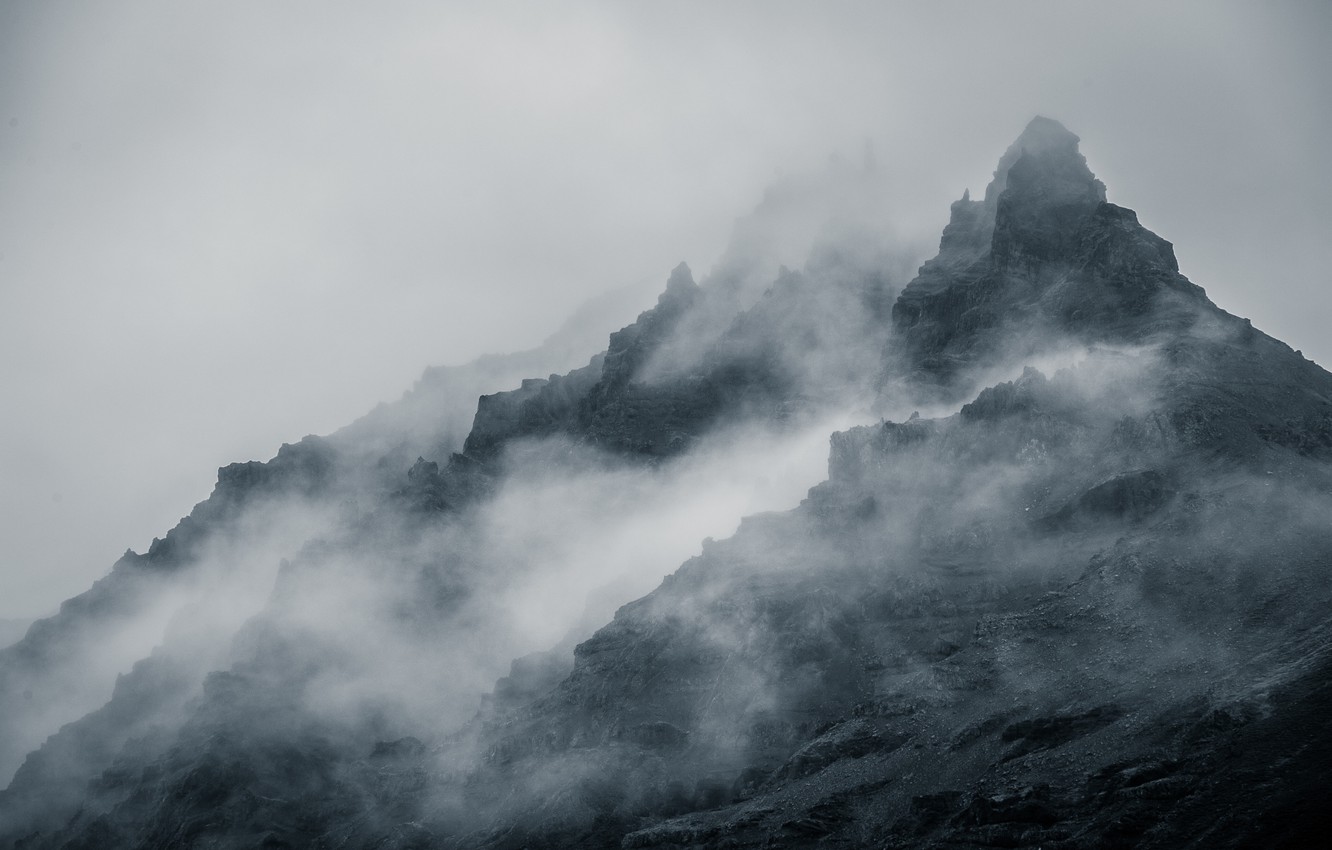 Photo Wallpaper Stone, Clouds, Mountain, Fog, Hills, - Mountain With Fog - HD Wallpaper 