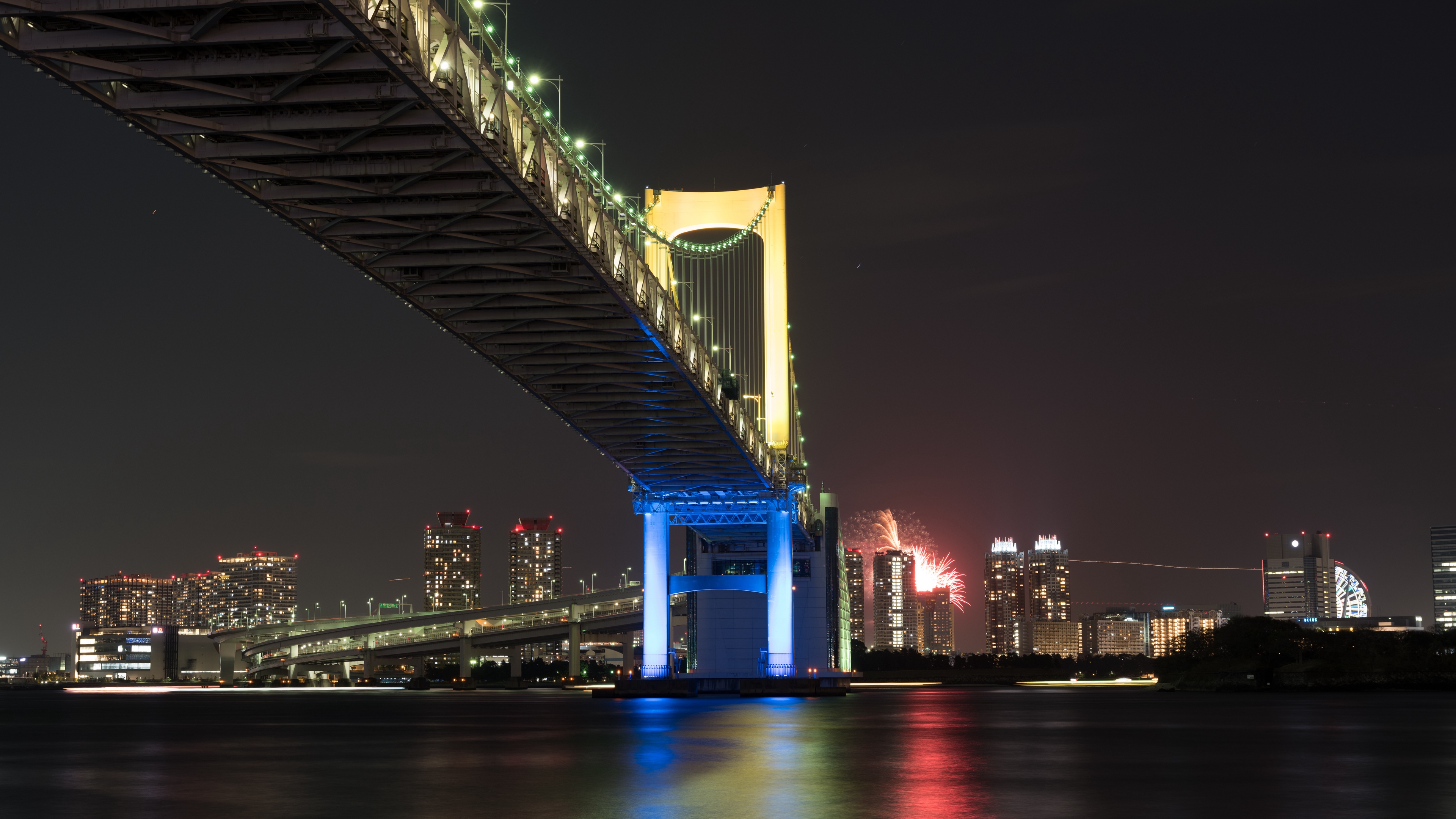 Bridge Night City Bay Tokyo Japan 4k - Tokyo Bay 4k - HD Wallpaper 