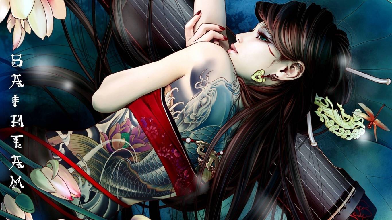 Tattoos Wallpaper Girl Backgroud - Anime Girl With Tattoos - HD Wallpaper 