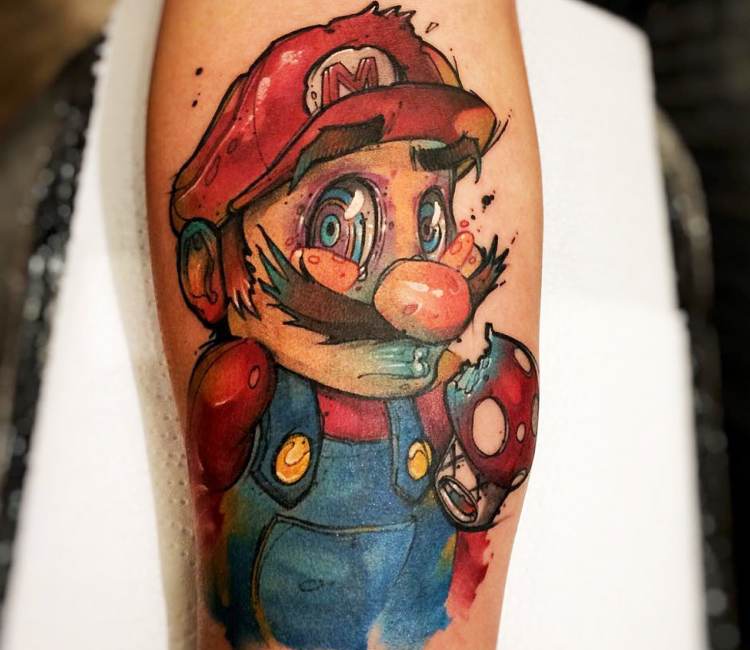 Impressive Super Mario Tattoo On Forearm By Felipe - Super Mario Tattoo Design - HD Wallpaper 