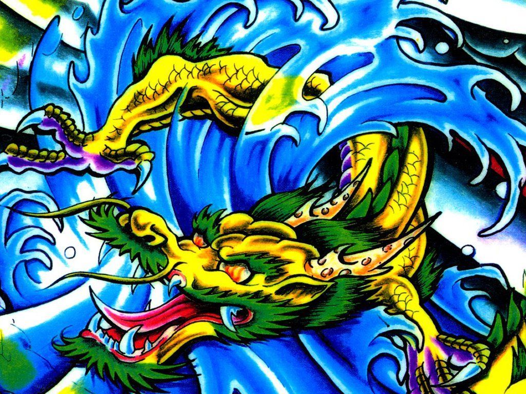 Tattoo Desktop Wallpaper - Tattoo Design Colored Dragon - HD Wallpaper 