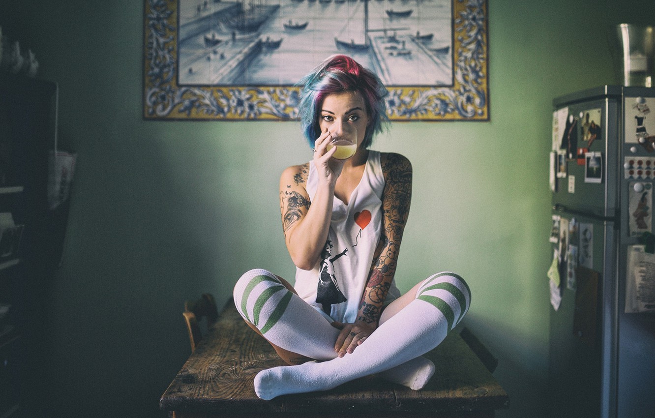 Photo Wallpaper Juice, 1920x1080, Tattoos, Blue Hair, - Rujay Sippin - HD Wallpaper 
