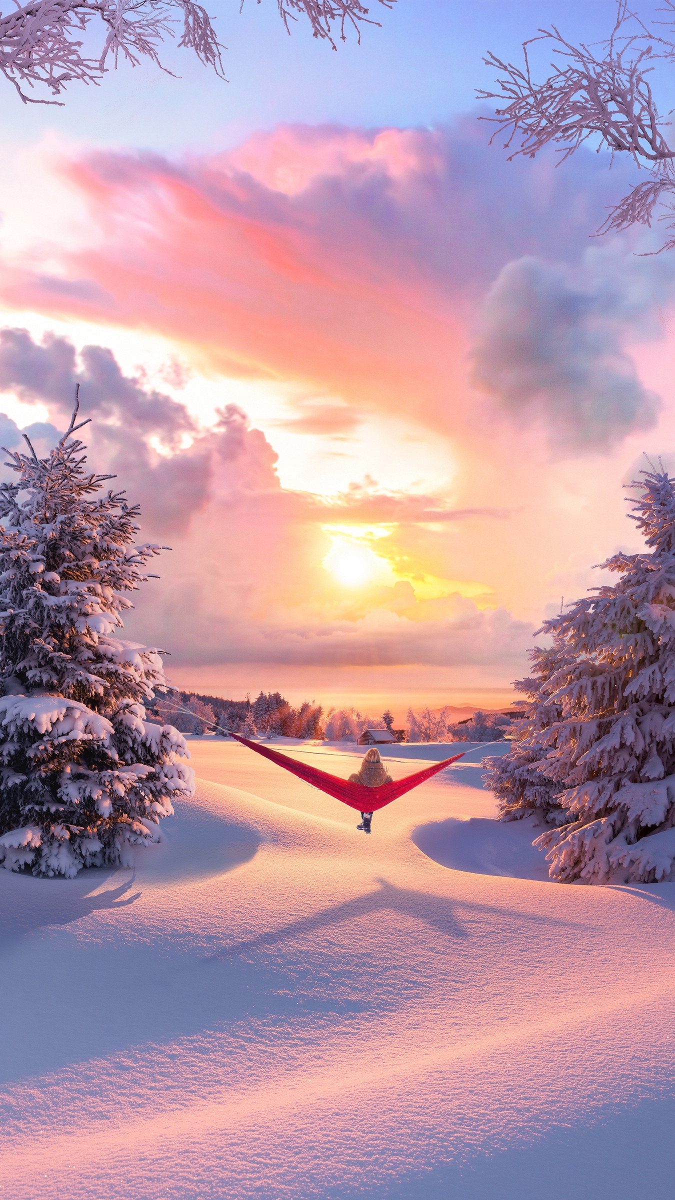 Wallpaper Hammock, Winter, Solitude, Relaxation, Landscape - Snow Aesthetic Winter Background - HD Wallpaper 
