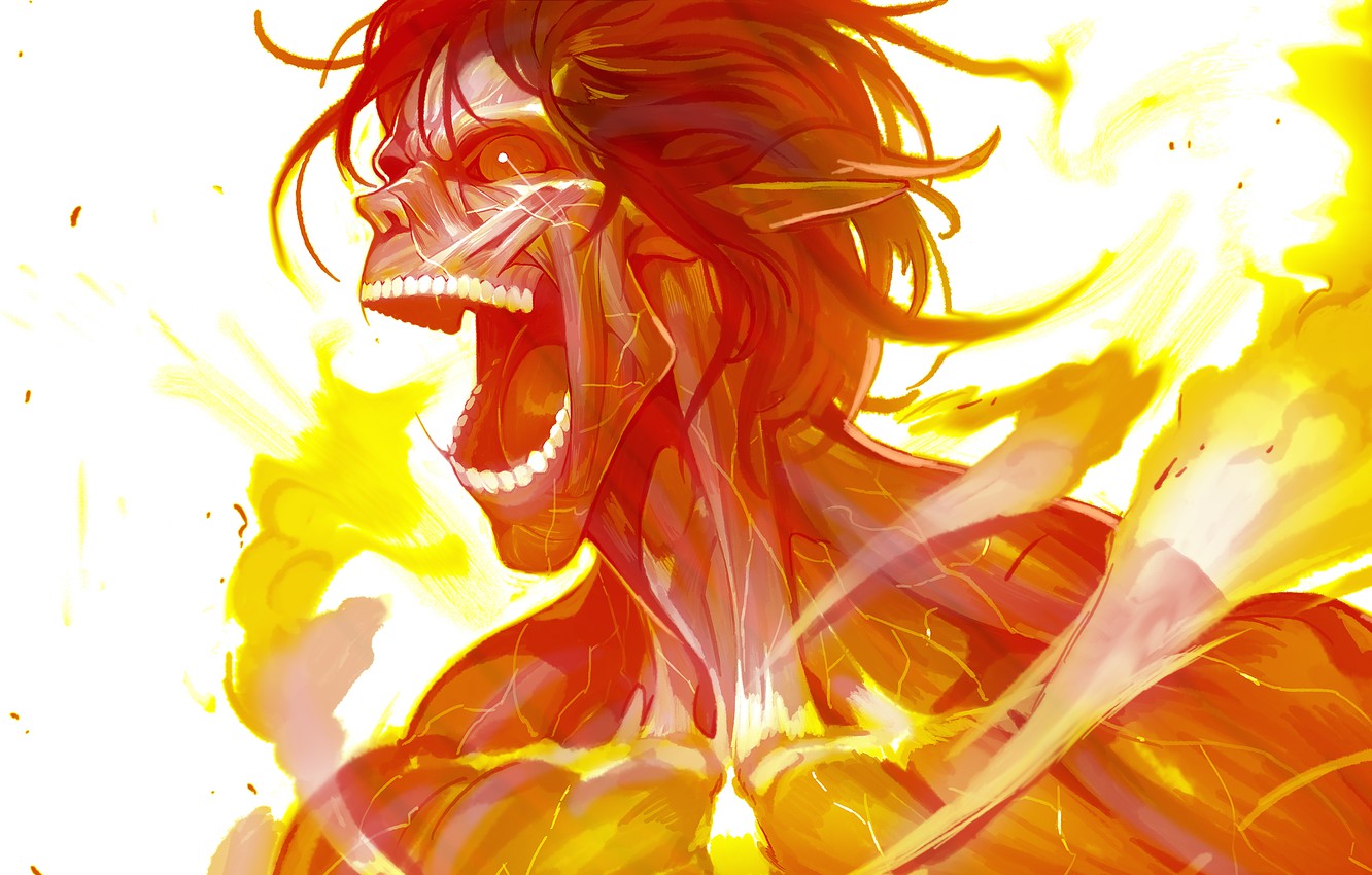 Photo Wallpaper Fire, Art, Titan, Shingeki No Kyojin, - Poze Wallpaper Eren Titan - HD Wallpaper 