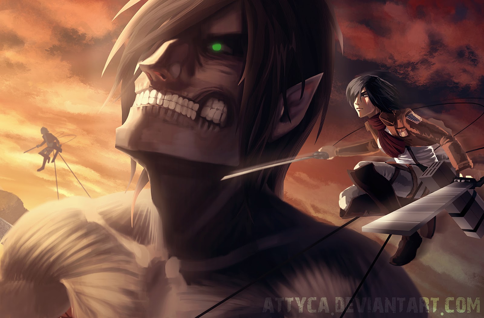 Eren Jaeger Titan Form Mikasa Ackerman Attack On Titan Mikasa And Eren Titan 1600x1052 Wallpaper Teahub Io