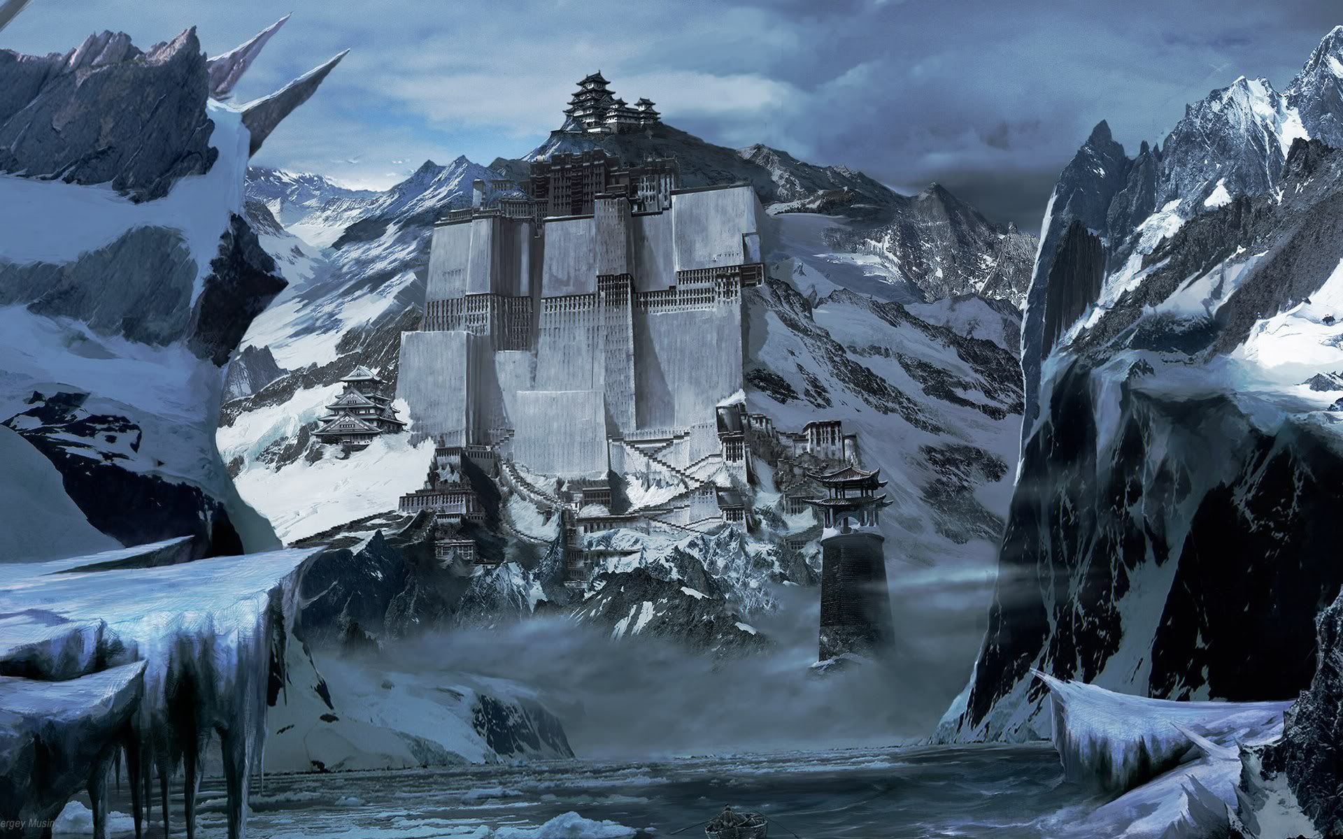 Fantasy Mountain Castle - HD Wallpaper 