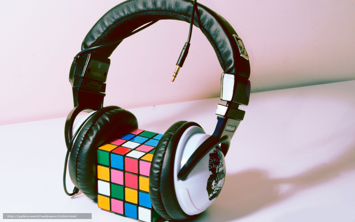 Download Wallpaper Headphones, Rubik S Cube, Style - Rubik's Headphone - HD Wallpaper 