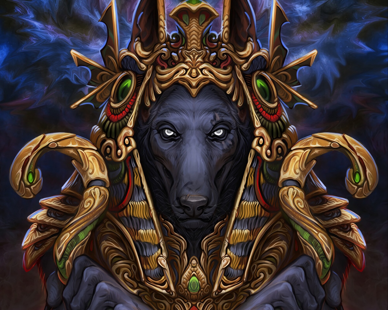 Wallpaper Wolf, Pharaoh, Art, Deity, Mythical - Wolf Pharaoh - HD Wallpaper 
