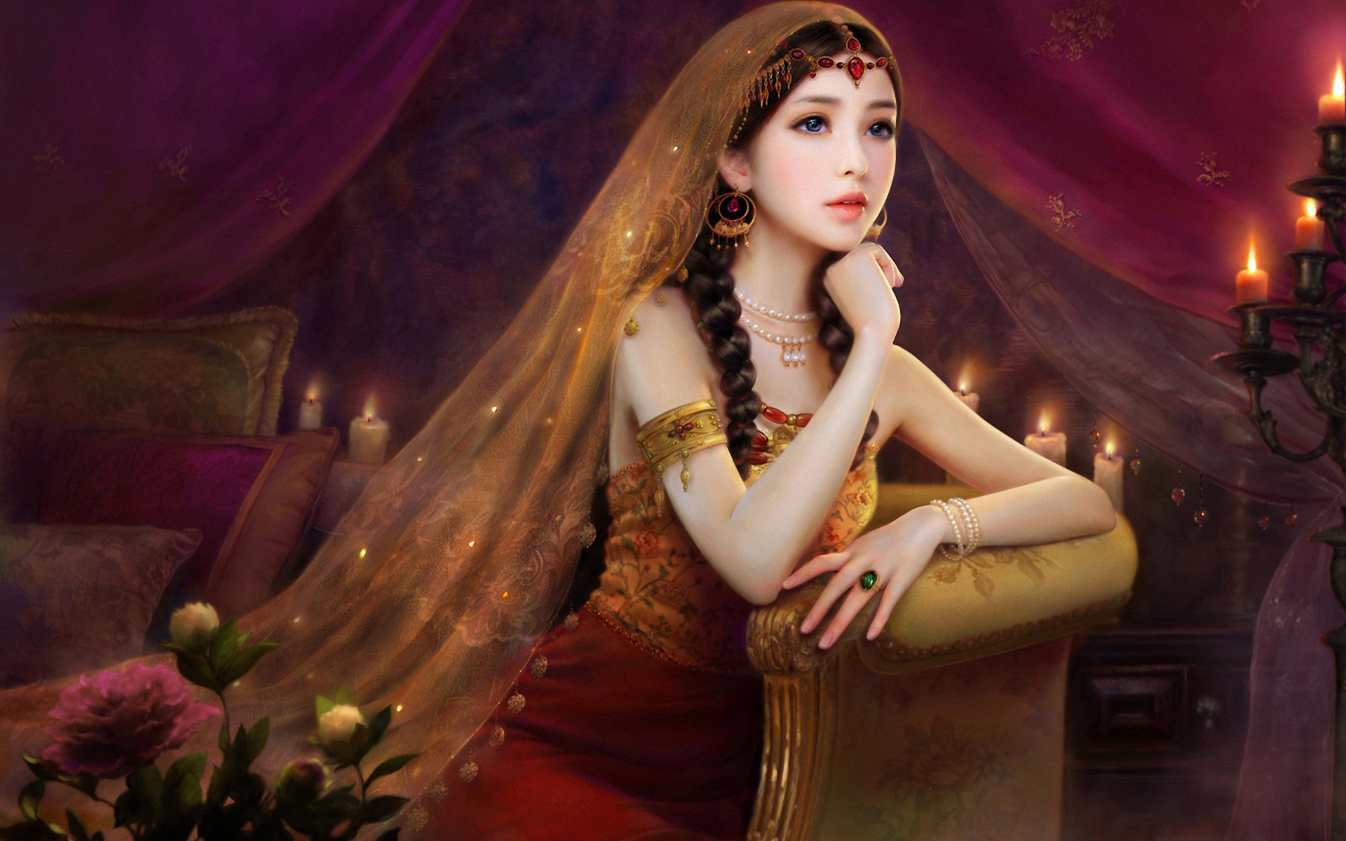 Ancient Chinese Girl Art - HD Wallpaper 