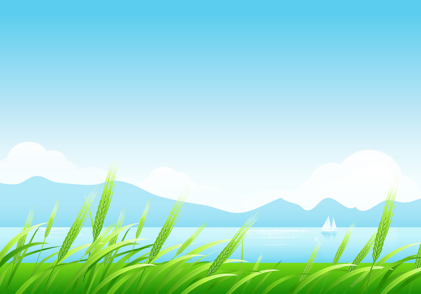 Spring Wheat And Mountains Landscape Wallpaper Vector - Photoshop Brush Tool Scenery - HD Wallpaper 