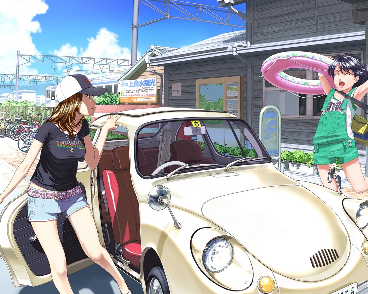 Wallpaper Anime, Girls, Fun, Car, Summer, Travel, Swimming - Anime Girls In A Car - HD Wallpaper 