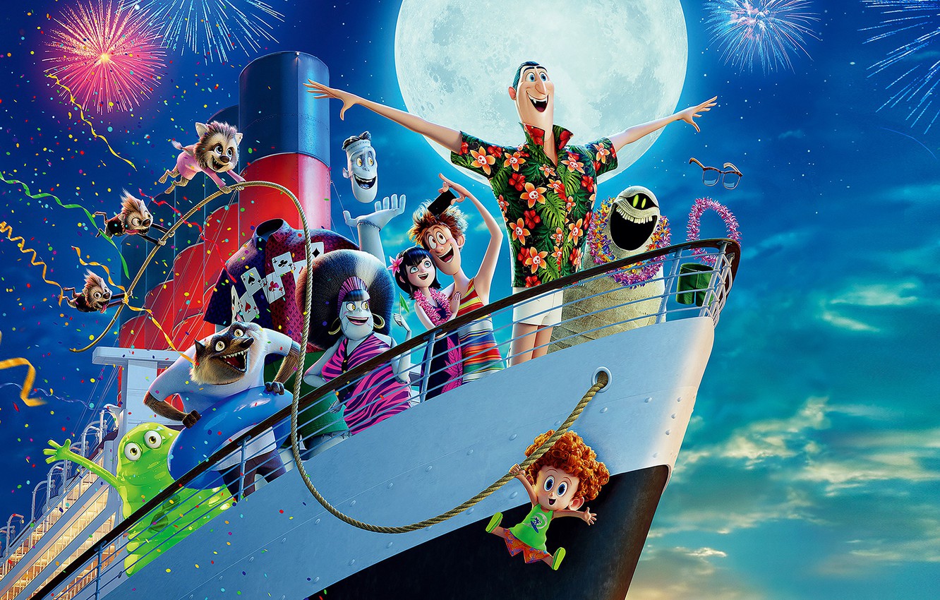 Photo Wallpaper The Sky, The Moon, Ship, Cartoon, Salute, - Hotel Transylvania 3 Wallpaper Hd - HD Wallpaper 