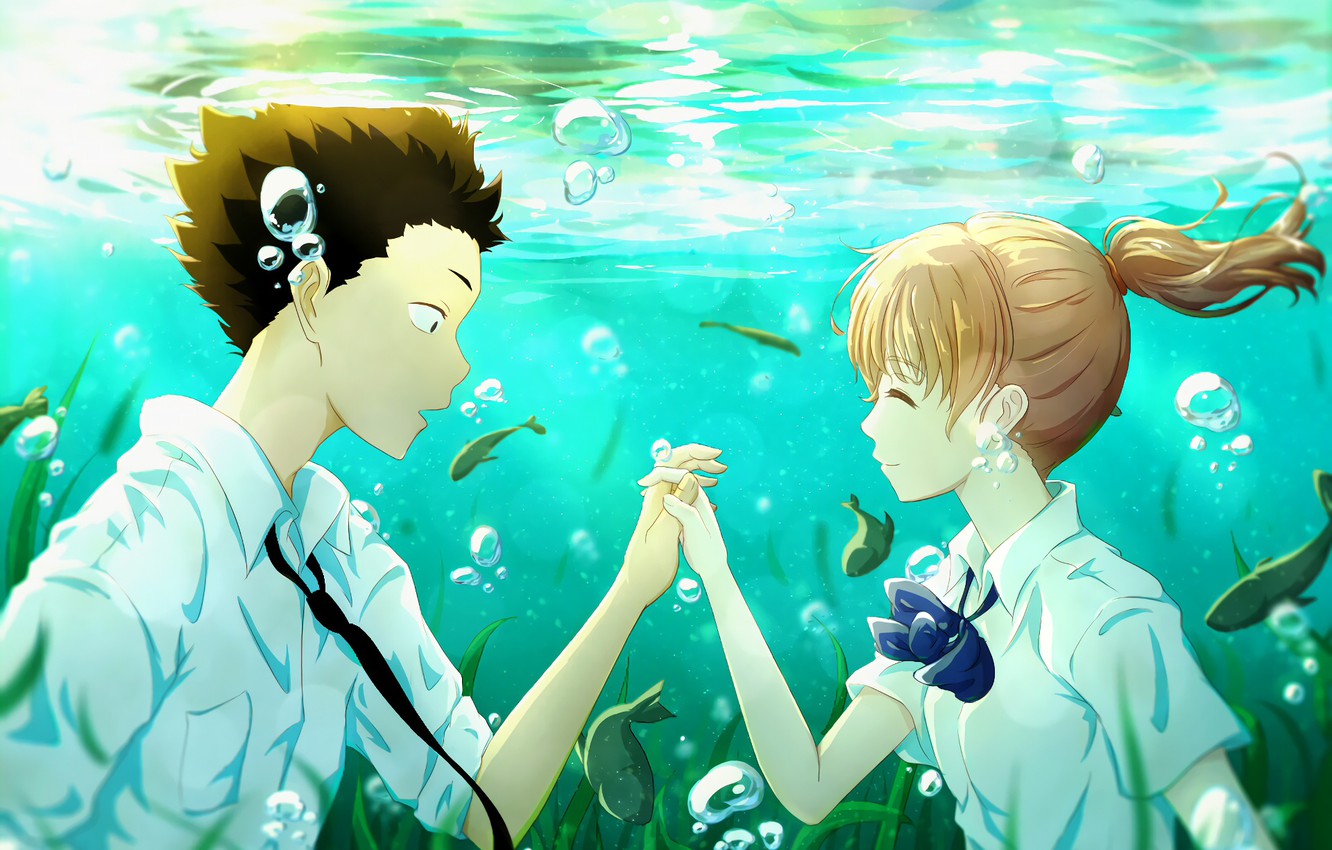 Photo Wallpaper Girl, Fish, Romance, Anime, Guy, Under - Koe No Katachi Background - HD Wallpaper 