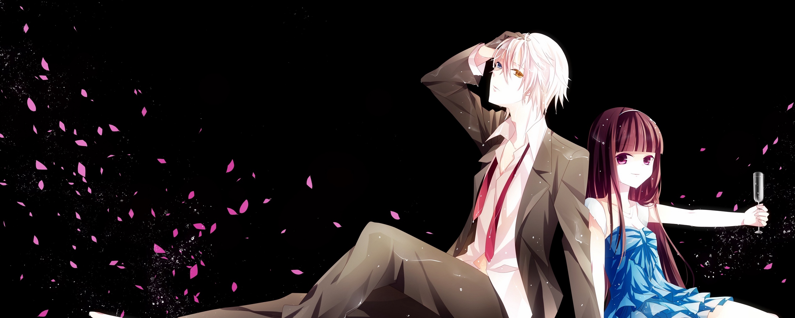 Wallpaper Anime, Boy, Girl, Romance, Petals - Anime Boy Romantic Background - HD Wallpaper 