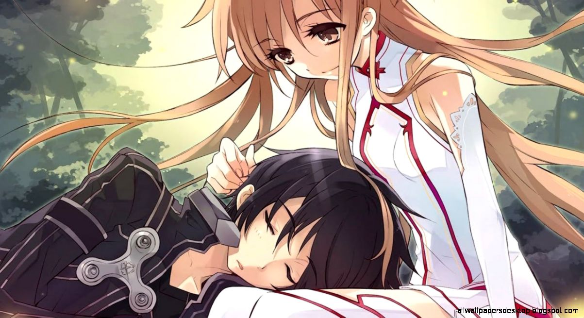 The Best Couples From Romance Animes 2013 Kissing Sceneslove - Kirito Sleeping On Asuna - HD Wallpaper 