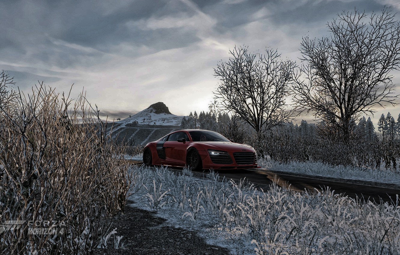 Photo Wallpaper Audi, Red, Road, Trees, Field, Winter, - Forza Horizon 4 Winter - HD Wallpaper 