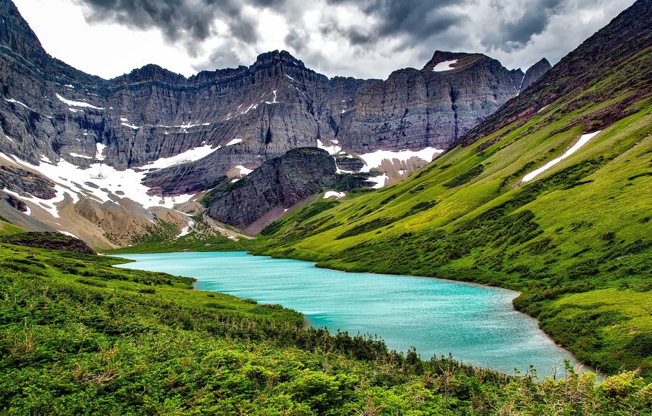 Photo Wallpaper Mountains, Lake, Rocks, Montana, Usa, - Glacier National Park - HD Wallpaper 