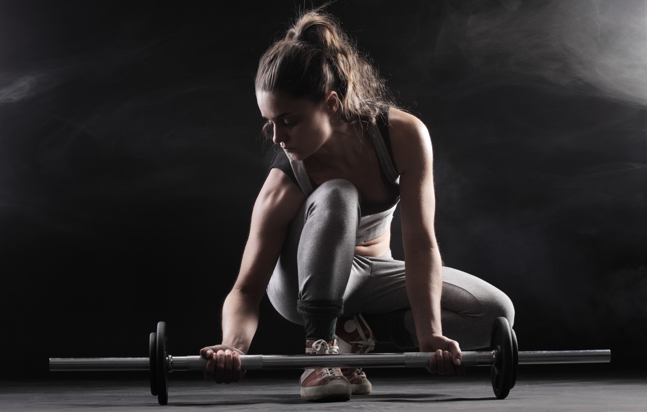 Photo Wallpaper Woman, Pose, Fitness, Barbell Weights - Штанга Девушка - HD Wallpaper 