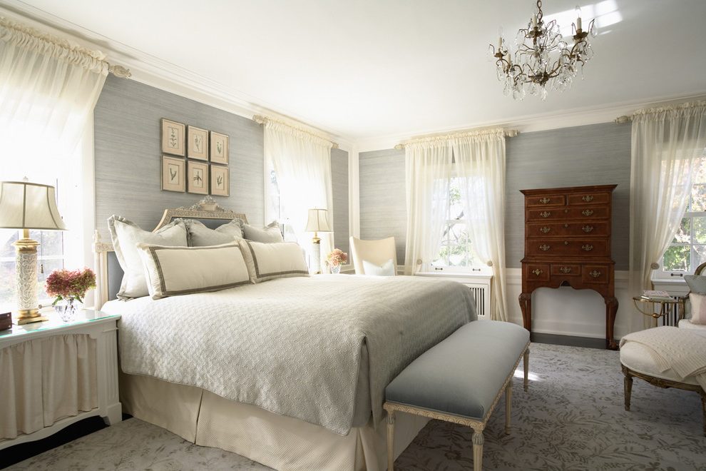 Foot Of The Bed And Neutral Colors Bedside Table Chandelier - Curtain - HD Wallpaper 