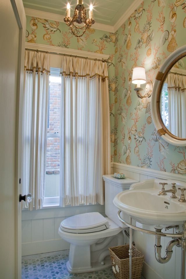 Half Wall Paneling Bathroom Beach Style With Pedestal - Half Wall Paneling Bathroom - HD Wallpaper 