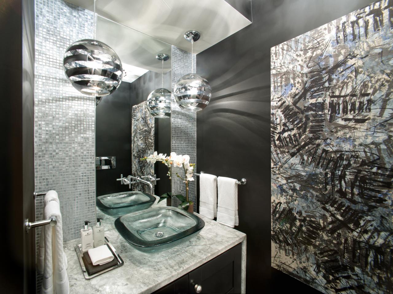 Stunning Black & White Powder Room - HD Wallpaper 