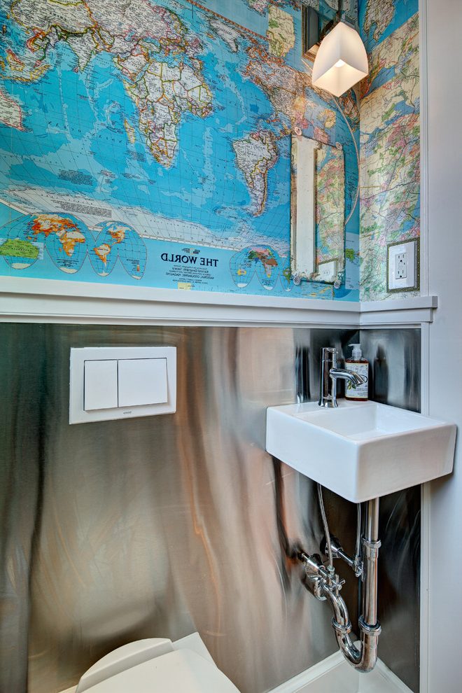 Lobster Wallpaper Powder Room Eclectic With Herringbone - HD Wallpaper 