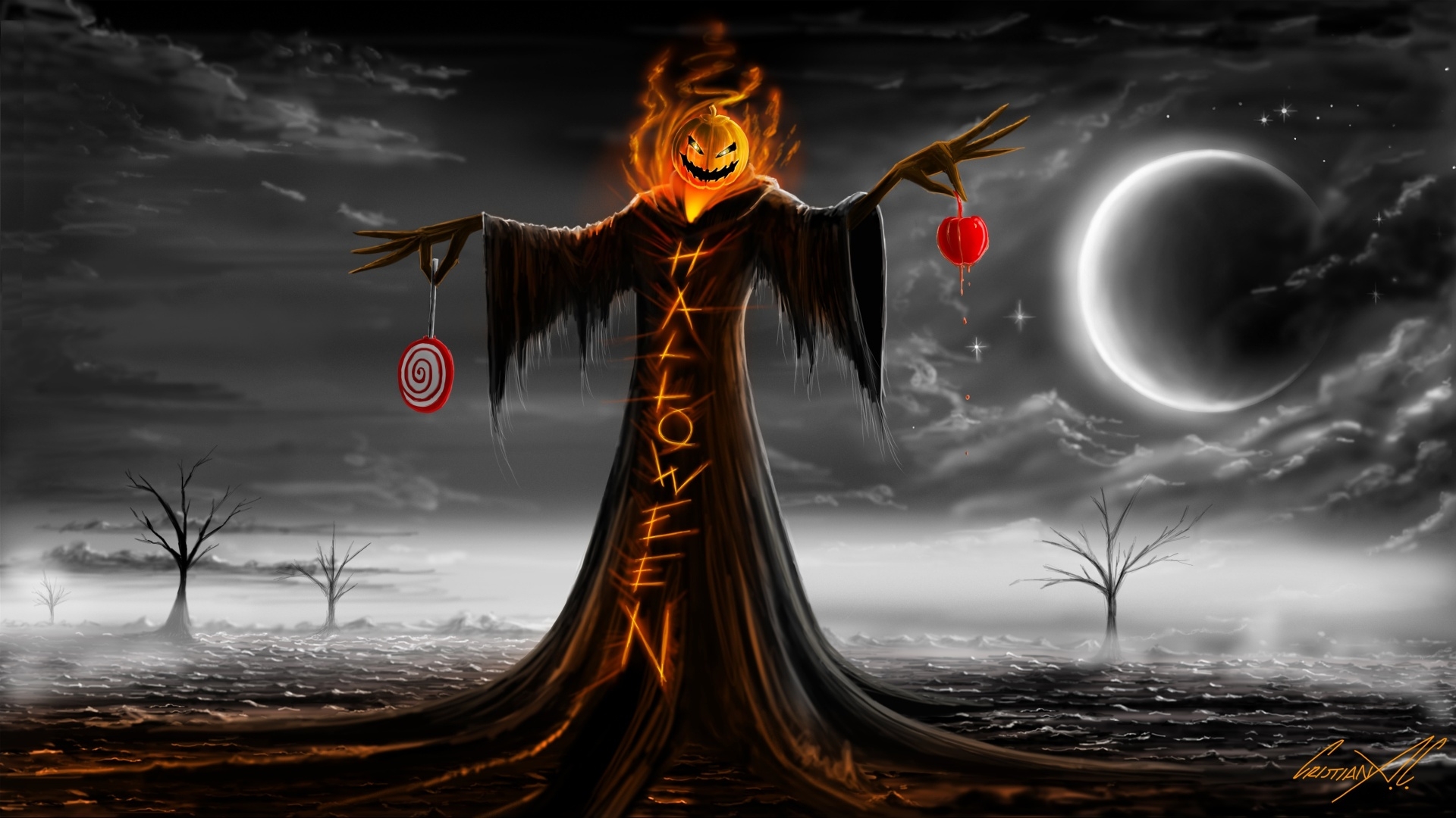 Halloween, Dark Theme, Pumpkin, Candies, Dark Moon - HD Wallpaper 
