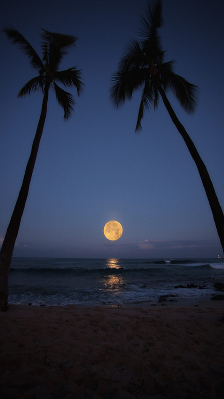 Free Beautiful Moonrise, Iphone Hd Wallpaper, Iphone - Hawaii Moon - HD Wallpaper 