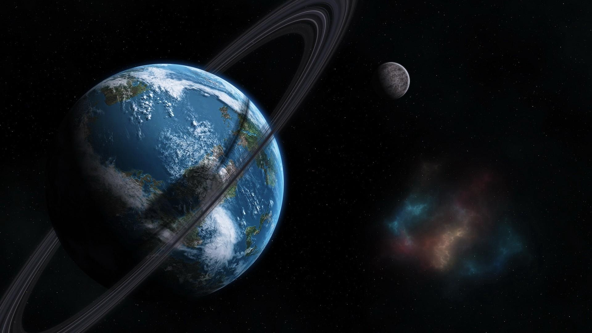 Earth Circle Moon Stars View - Wallpaper - HD Wallpaper 