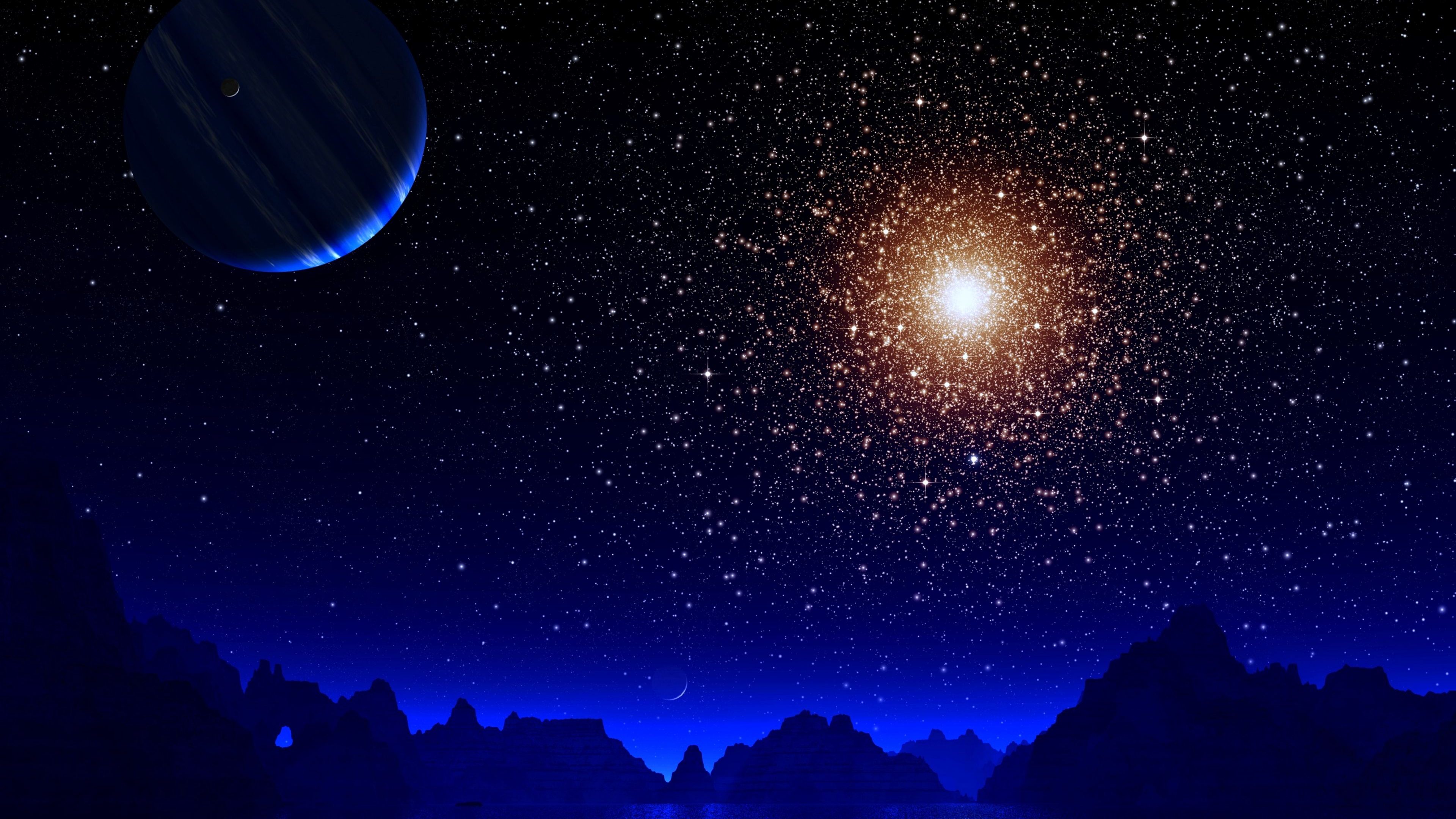 Blue Night Moon Stars Earth 4k - Stars From Earth Art - HD Wallpaper 