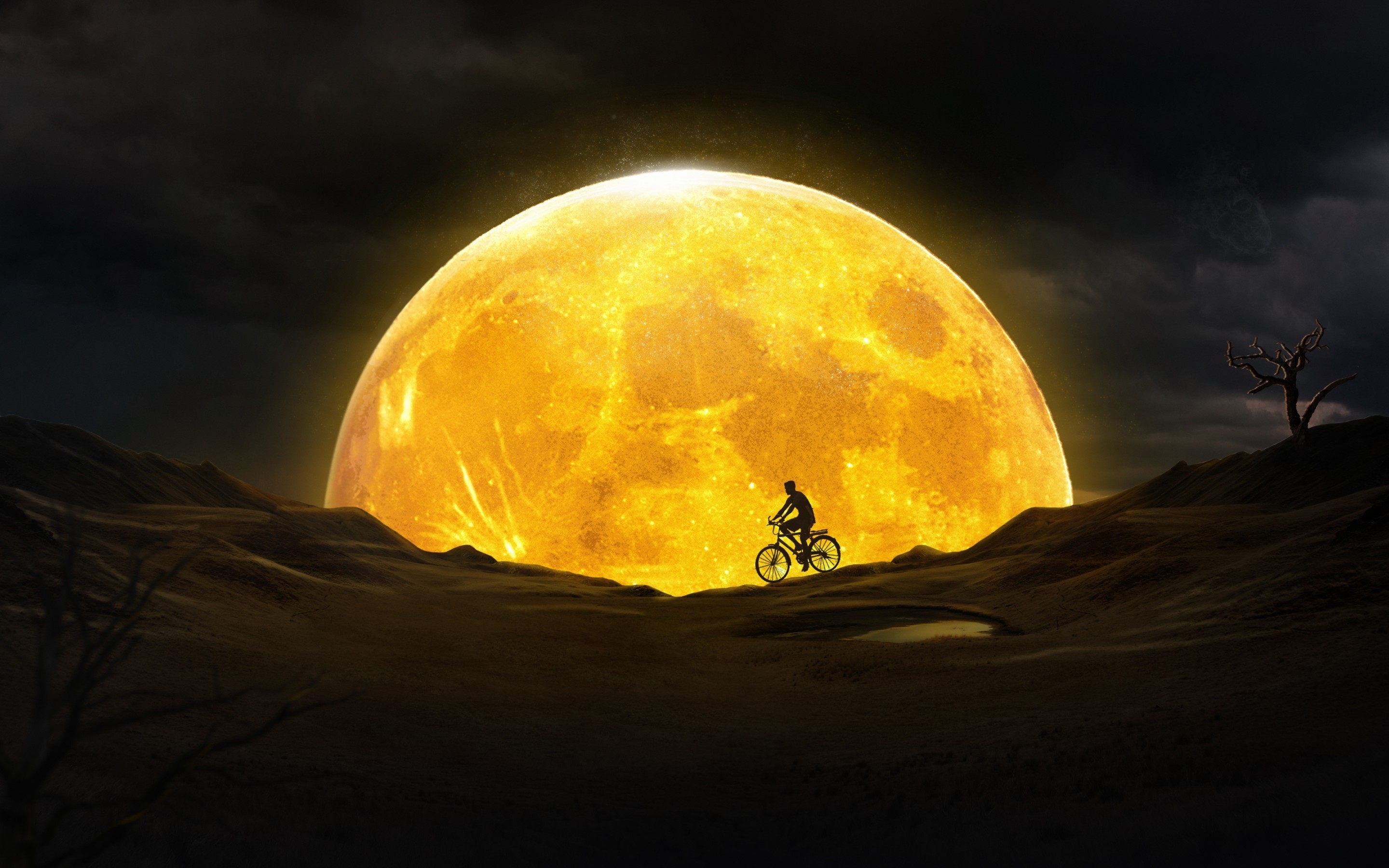 Yellow Moon, Man, Bicycle, Surface - Cycling Hd Wallpaper 4k - HD Wallpaper 