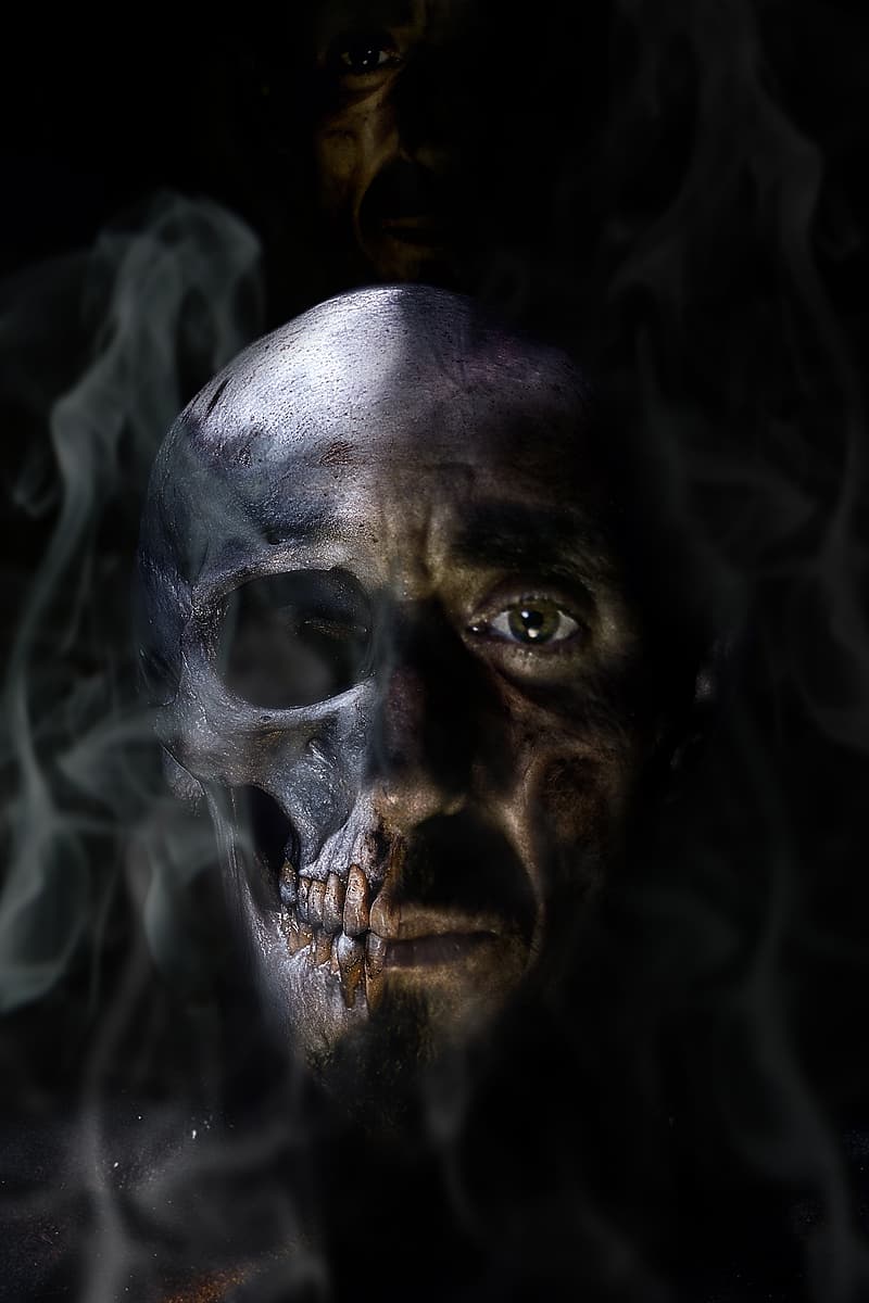 Half Human Skull And Half Face - HD Wallpaper 