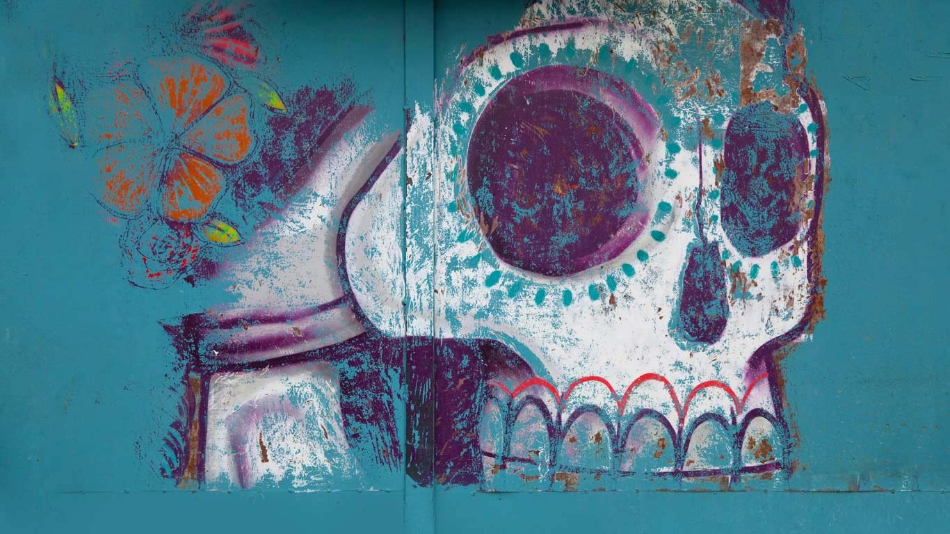 México Mural De Caveira De Açúcar Em Oaxaca-2016 Bing - Skull Graffiti Mexico - HD Wallpaper 