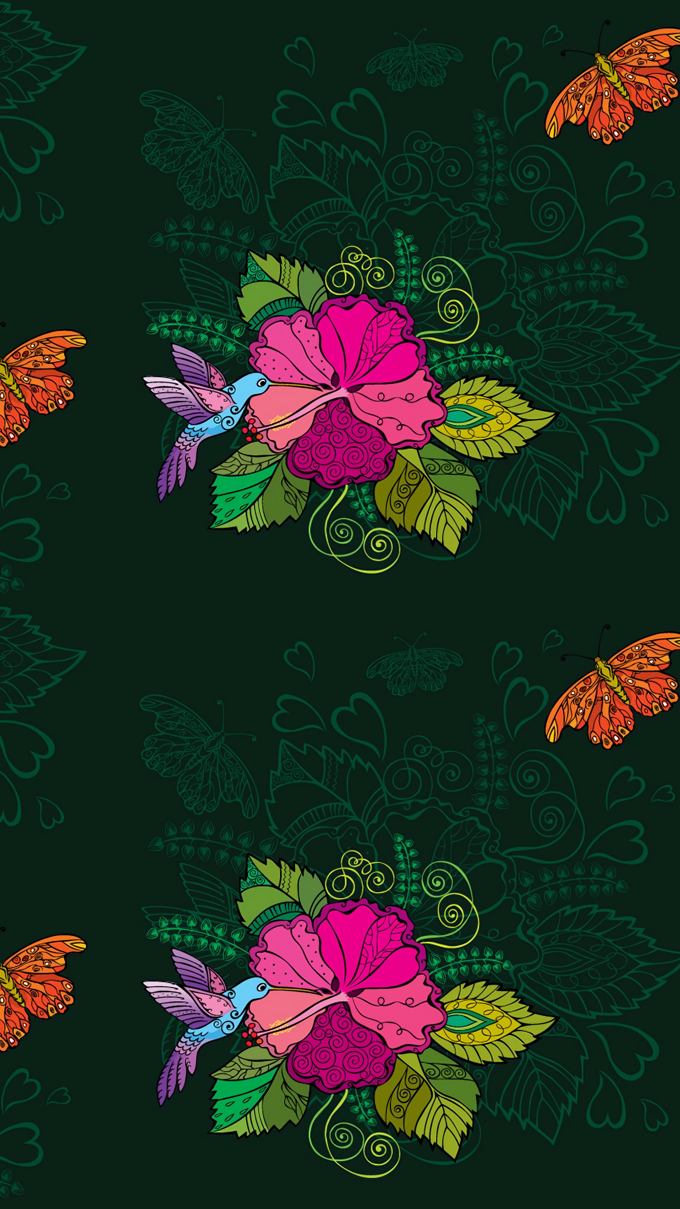 Wallpaper Hummingbirds, Flowers, Birds, Patterns - HD Wallpaper 