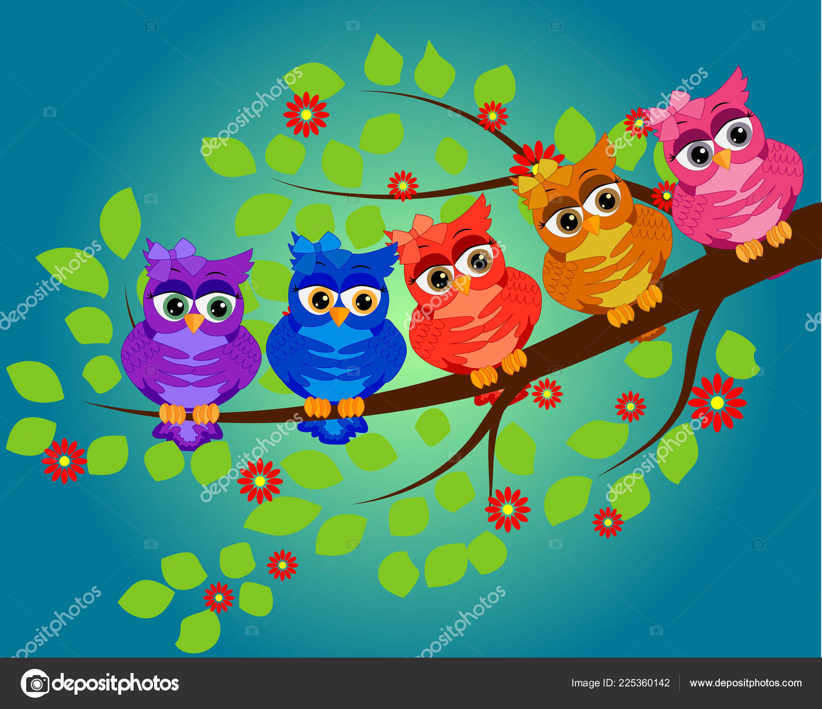 Corujas Em Ramo De Flores - HD Wallpaper 