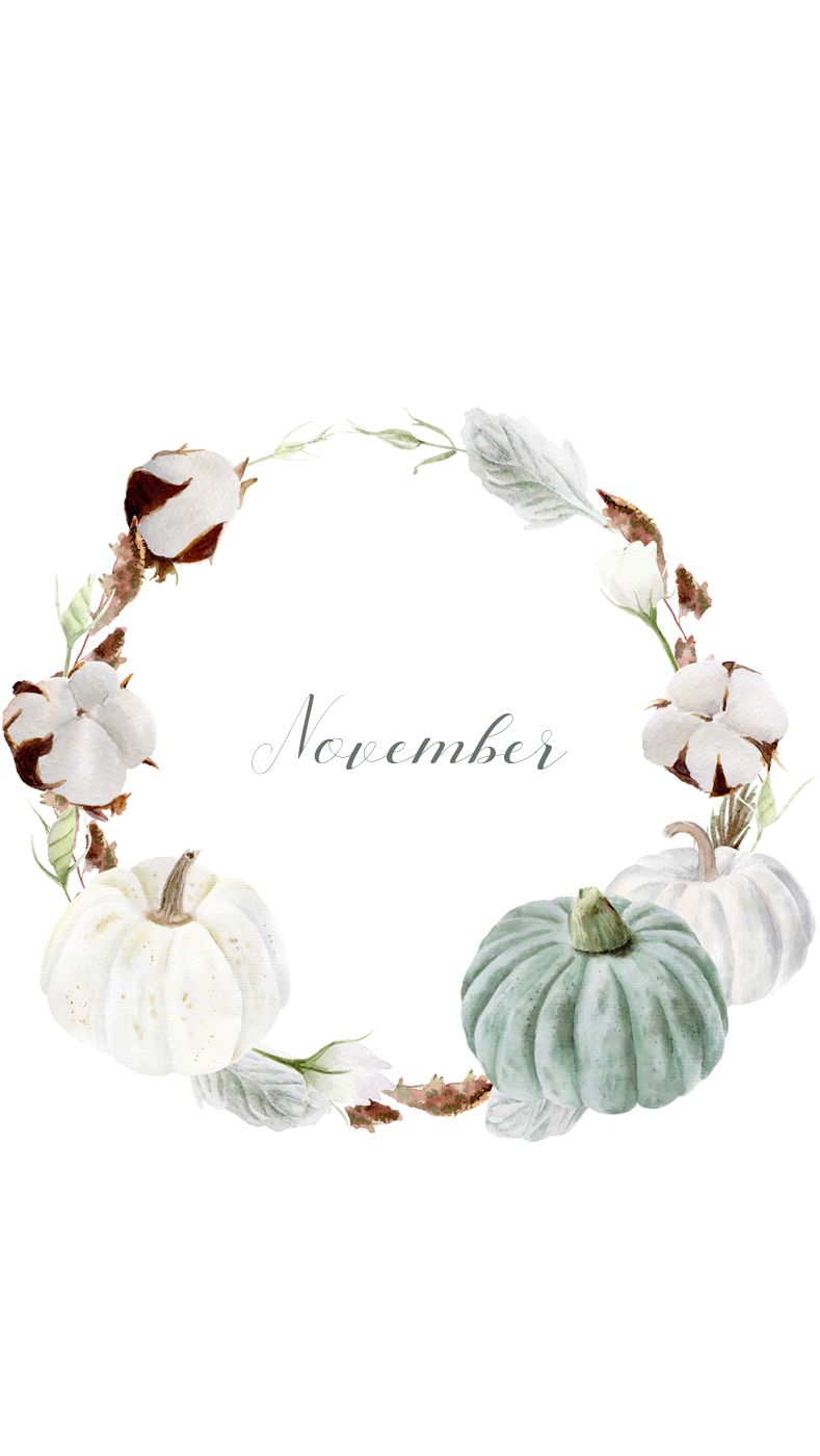 Downloads November Wallpapers 2017 Sb - Green Watercolor Pumpkin Wreath - HD Wallpaper 