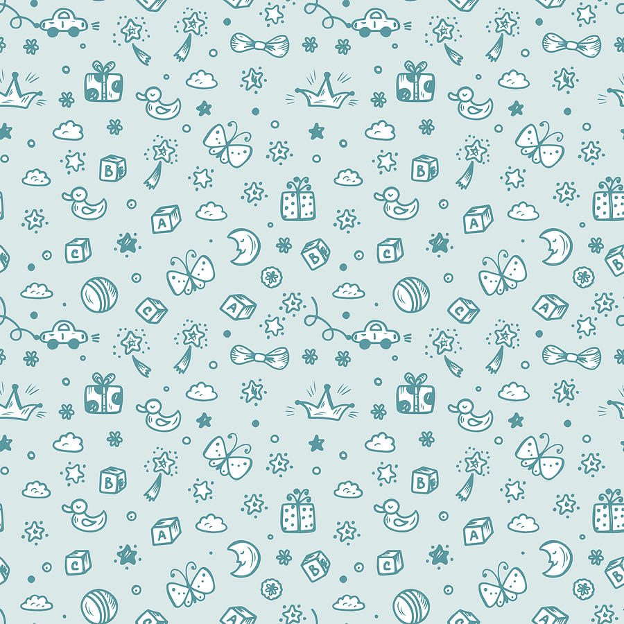 Vector Seamless Pattern With Doodle Toys Kids Background - HD Wallpaper 