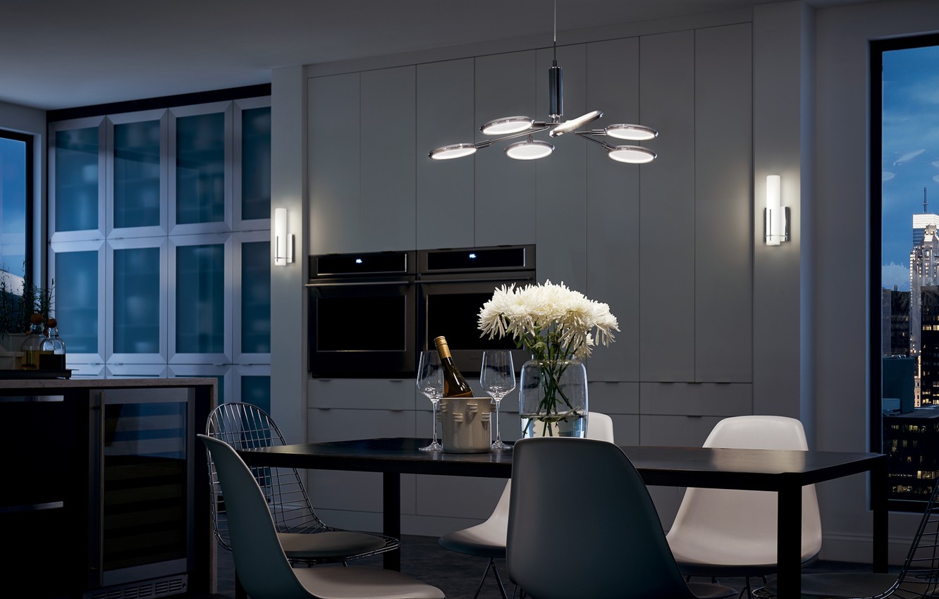 Photo Wallpaper Interior, Kitchen, Megapolis, Dining - Traverso Led Wall Sconce - HD Wallpaper 