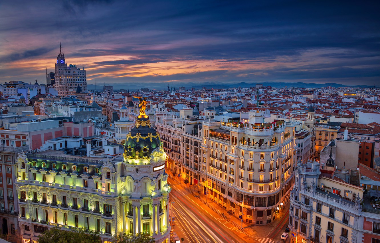 Photo Wallpaper Street, Building, Spain, Spain, Madrid, - Gran Vía - HD Wallpaper 