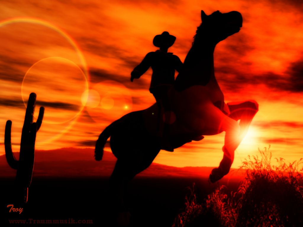 Riding Cowboy, Sunset - Cowboy Sunset - HD Wallpaper 