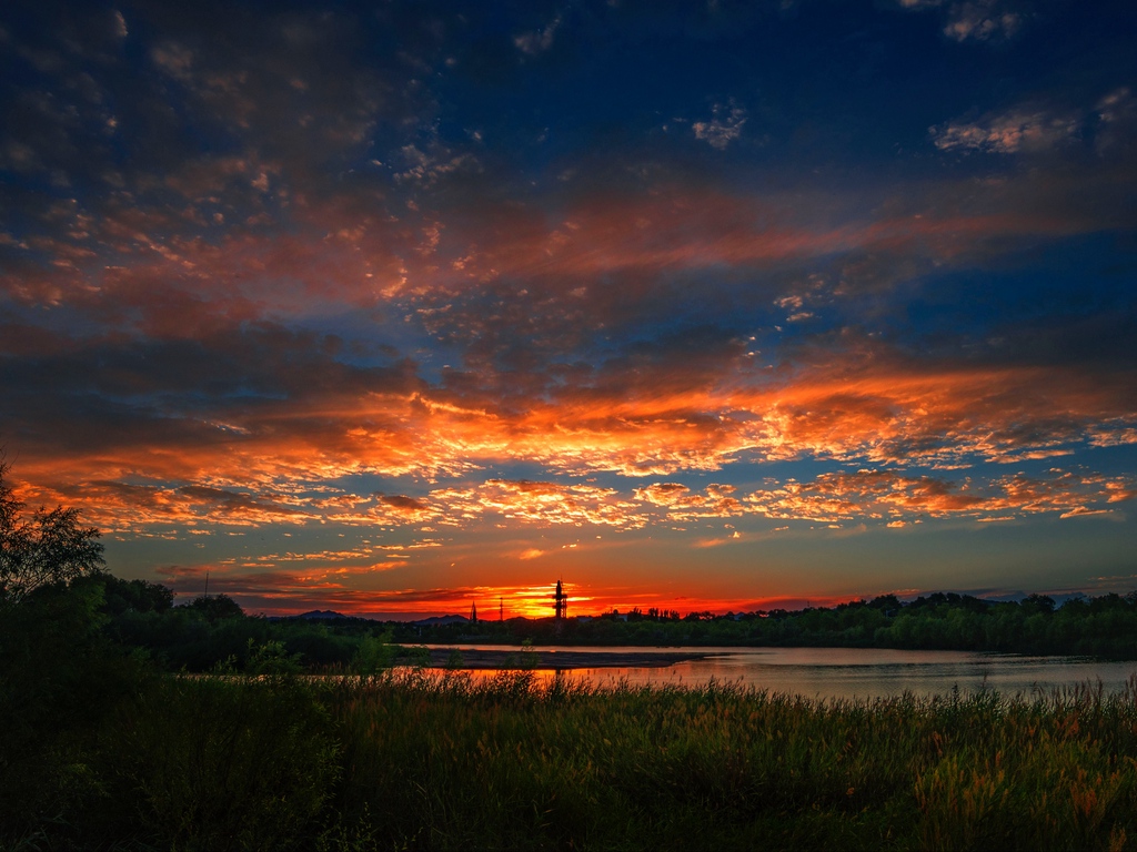 Wallpaper Sunset, River, Landscape, Shore, Reed - Landscape Sunset River - HD Wallpaper 