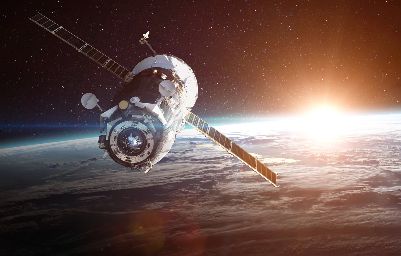 Photo Wallpaper The Sun, Stars, Space, Earth, Surface, - Satellite In A Orbit - HD Wallpaper 