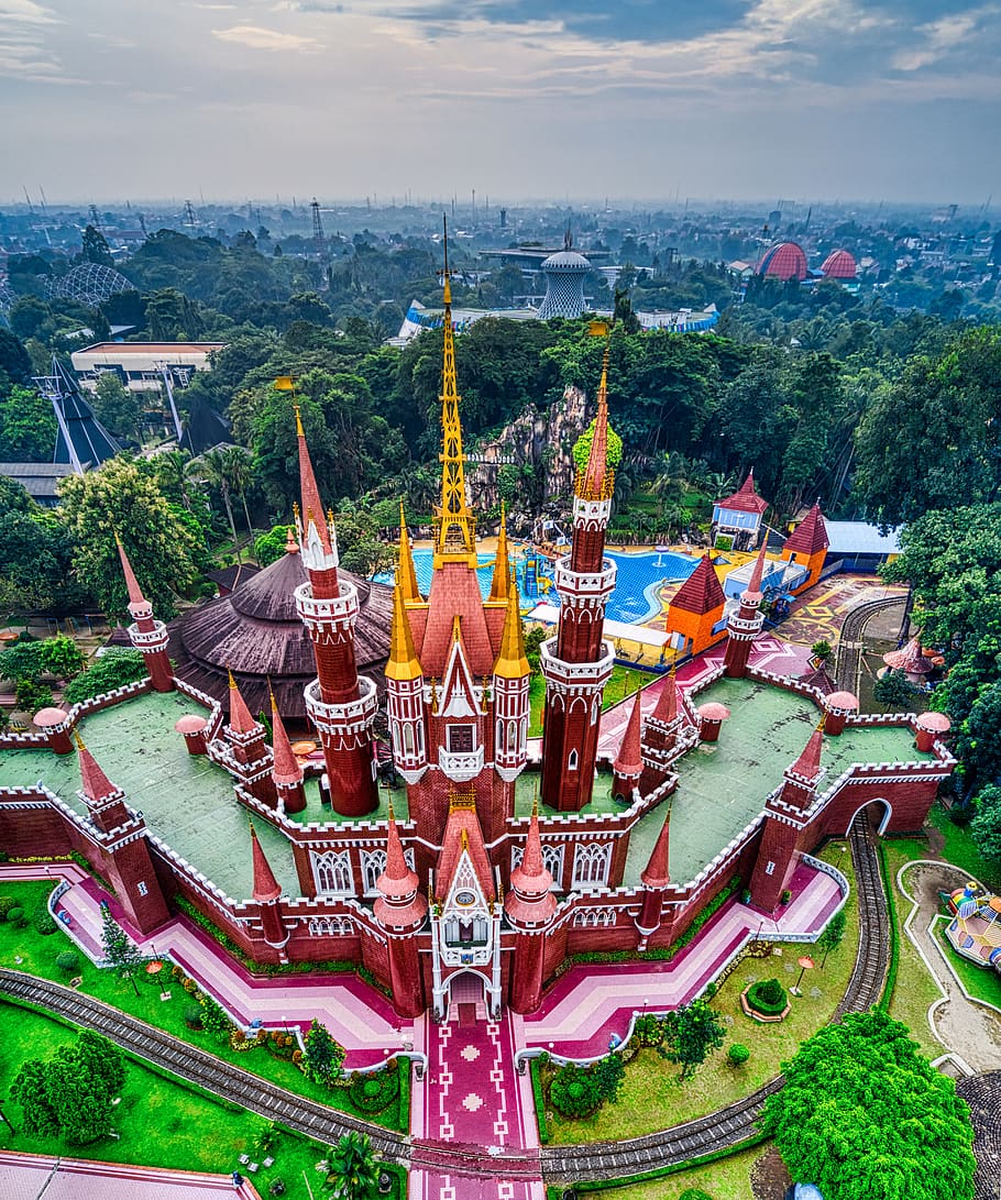 Red Castle, Aerial Shot, Architecture, Bird S Eye View, - Birds Eye View Shot Photography - HD Wallpaper 