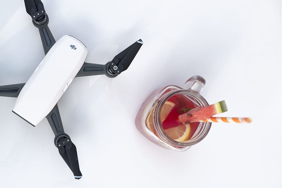 White And Black Dji Mavic Pro, Beverage, Camera, Drink, - Unmanned Aerial Vehicle - HD Wallpaper 