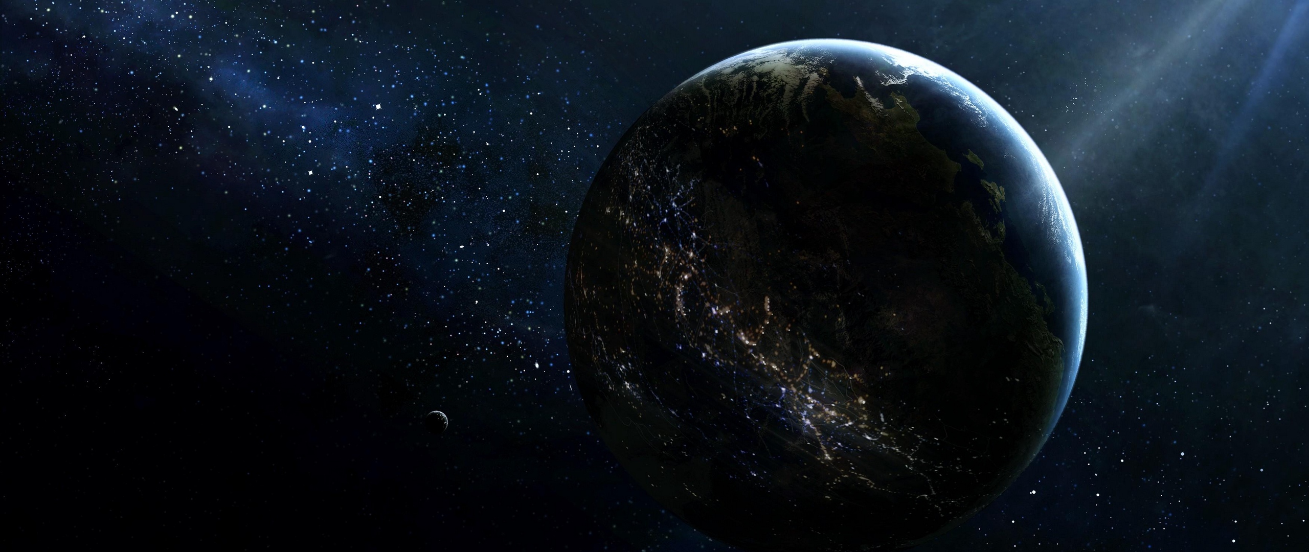 Wallpaper Planet, Satellite, Lighting, Light - 2560 X 1080 Wallpaper Planets - HD Wallpaper 