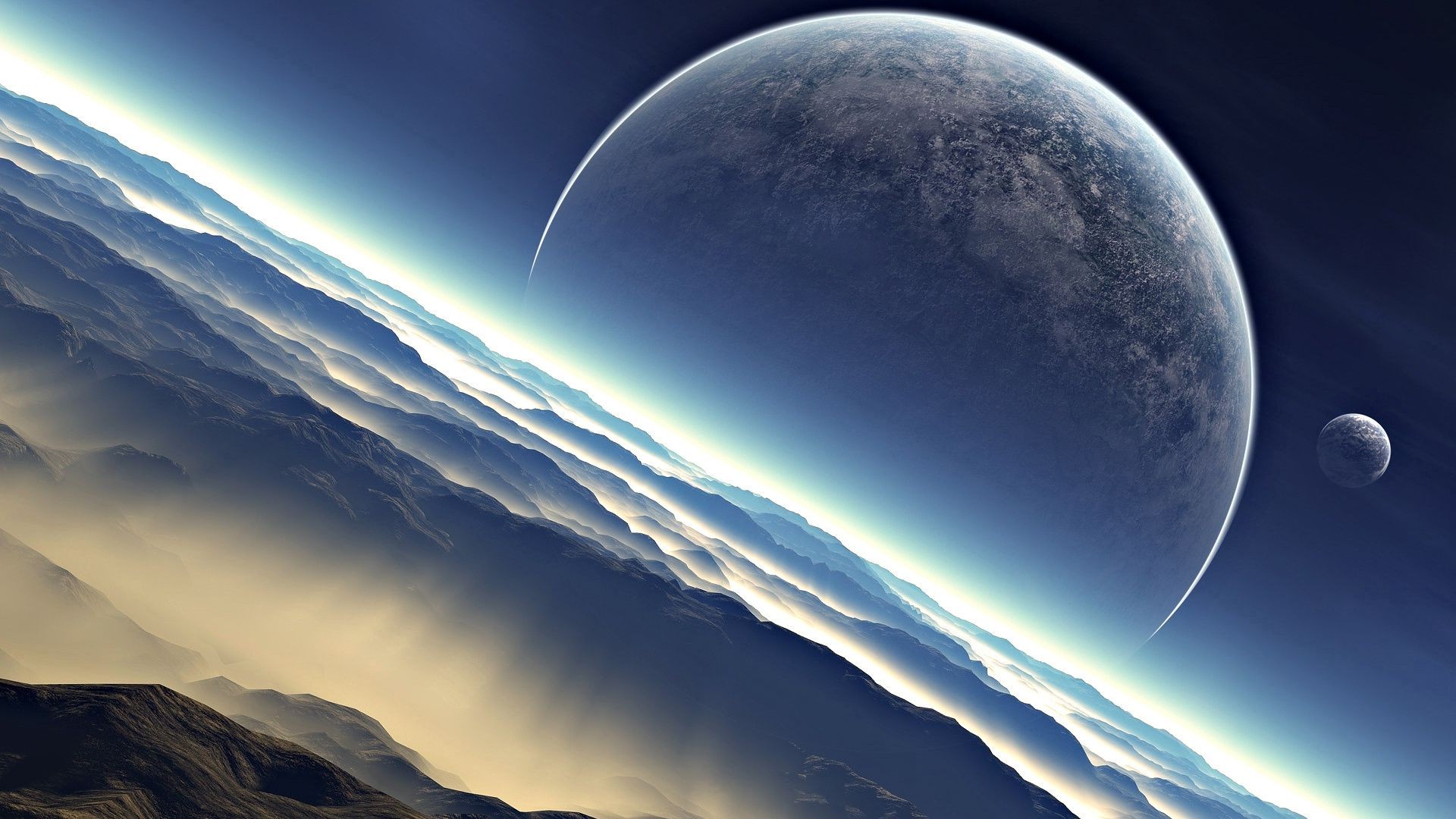 The Views Of Earth From Space Planet Moon Astronomy - Planet With Two Moons Art - HD Wallpaper 