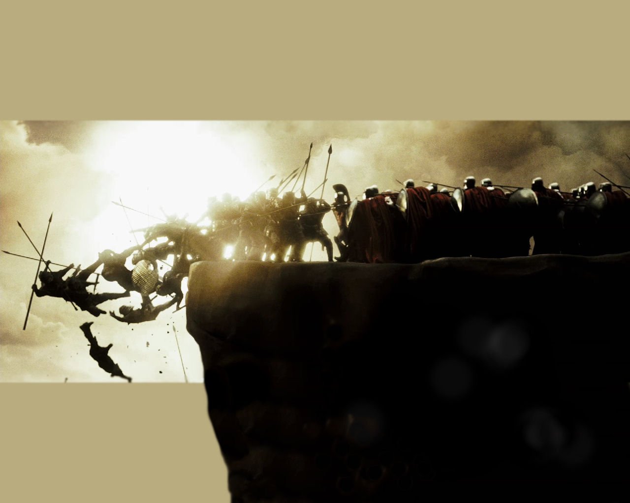 Posterhouzz Movie 300 Spartans Historical Warrior Spear - 300 Spartans Pushing Persians Off Cliff - HD Wallpaper 