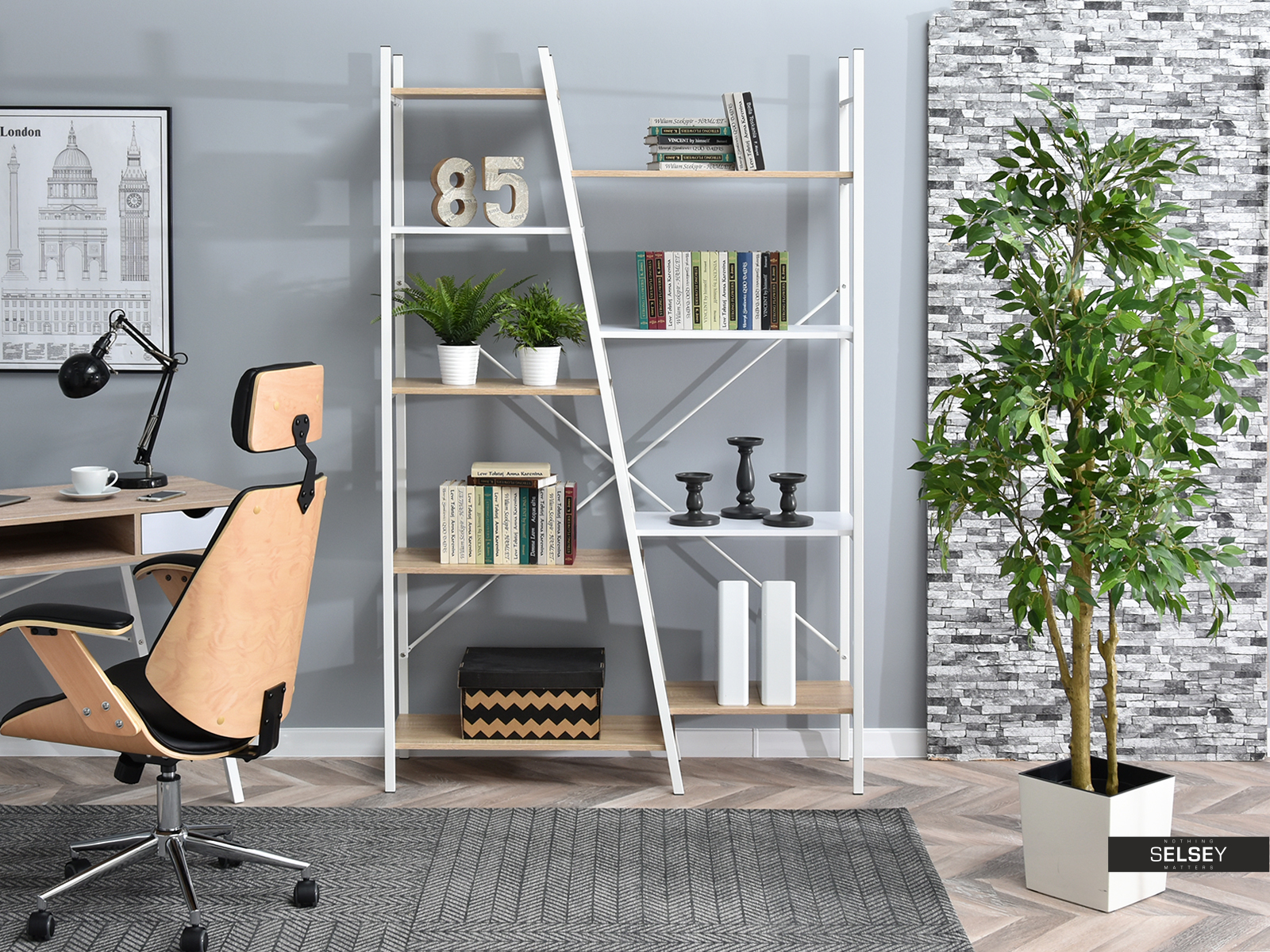 Pyton Industrial White Oak 9 Shelf Bookcase - Shelf - HD Wallpaper 
